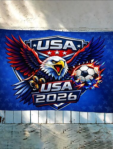  Bandiera con aquila della nazionale di calcio degli Stati Uniti, raffigurante una dinamica aquila calva e un pallone da calcio con l'emblema "USA", un elemento decorativo di grande effetto per i