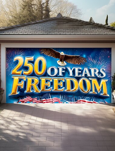  4 de julho de 2026 250º Dia da Memória Aniversário 250 Anos Liberdade Águia Bald Eagle Fogos de Artifício Capa da Porta da Garagem Bandeira Americana Decoração Patriótica ao Ar Livre Decoração da