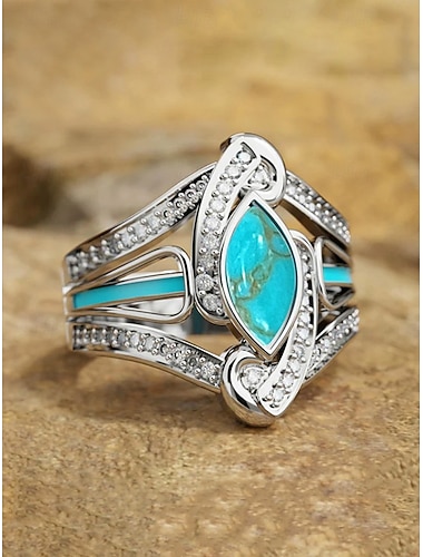  Bohemsk turkis ring til dame – legeringsmateriale, flere størrelser, perfekt for fritidsklær og strandferiestil