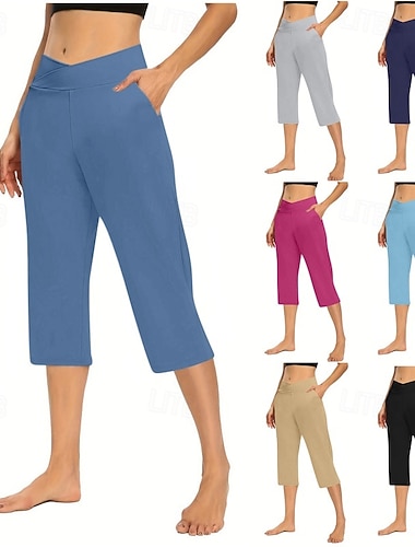  Damen Chinos Urlaub Streetwear Lässig Wadenlang Mittlere Taillenlinie Einfach Tasche Elastischer Bund Bequem Dehnbar Täglich Outdoor Yoga Blau Schwarz Hellgrau Khaki Sommer Frühling Normale Passform