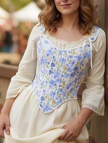  Středověké Renesanční Cottagecore Korzet Živůtek Viking Rolník Šněrování Květinový Maškarní kostým Dámské Keltské Fantazie předvečer Všech svatých Karneval Výkon LARP Ren Faire Dospělé Korzet