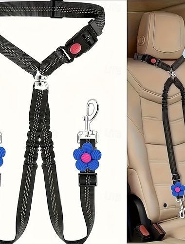  Dobbelt sikkerhetsbelte til hund, nytt dobbelt nakkestøttebelte til kjæledyr i bilen, sikkerhetsbelte uten floker, hundebånd, justerbar elastisk strikk, valpebåndsplitter, koblingssele i kjøretøy,