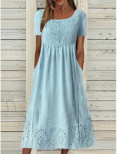  Dame Midikjole Uformell kjole Floral kjole Print kjole Elegant Mote Moderne utendørs Feriereise Ut på byen Normal Blomstret Kortermet Crew-hals Blå Sommer Vår