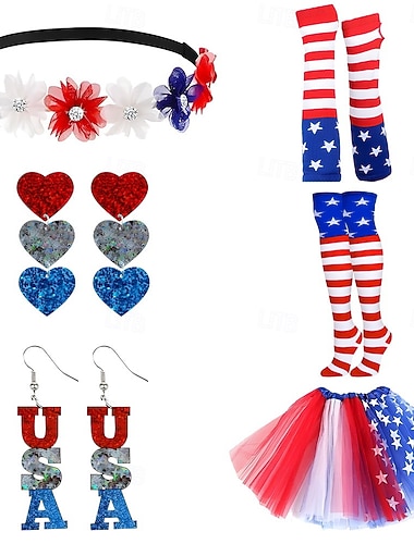  Set 250-årsjubileum USA 80-talet Huvudbonad Tutu Under kjol med tillbehör Maskeradkläder Dam Halloween Karnival Maskerad Självständighetsdagen 4 juli Vuxna Kjol Huvudbonad Mer accessoarer Vår Alla