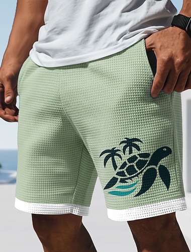  Herre Skilpadder Sjøskapninger Vaffelshorts Casual shorts Teksturerte shorts Medium Midje Hawaiisk Daglig Feriereise Elastisk snøring i midjen Shorts med lommer Designer Klær