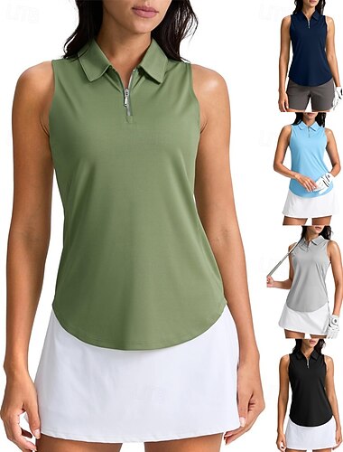  Dames Effen Tennisshirt Mouwloos UPF50+ Sneldrogend Tennis Golf Badminton Rits kraag T-shirt Kleding Bovenlichaam Zwart Marineblauw Groen Tenniskleding