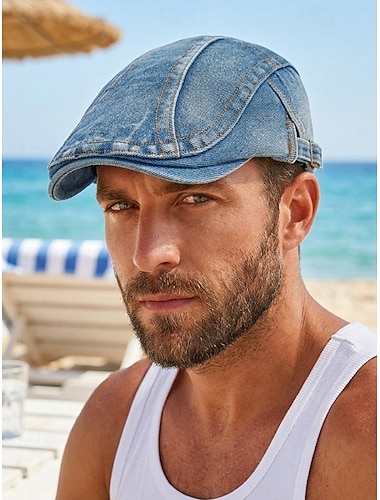  Vintage heren baret van gewassen denim katoen, newsboy pet, verstelbare platte ivy hat in meerdere kleuren, casual retro Gatsby-stijl hoed voor dagelijks gebruik, reizen, vakantie en buitenactiviteiten.