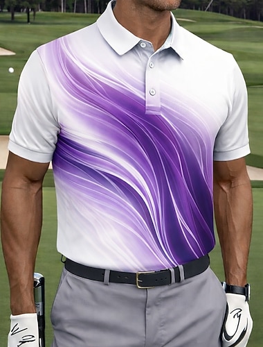  Herre Geometrisk Golf Sports poloskjorter Kortermet Poloskjorter Skjorter med krage Fritid treningsklær Knapper Vår sommer Blå Svart Lilla