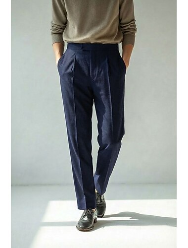  Pour des hommes Coton Lin Dress Pants works Pantalon décontracté Affaires Vêtements de maison Élégant Mode Occasionnel Noir Blanche Marine foncé Printemps & Été Pantalon Couleur Unie Coupe régulière