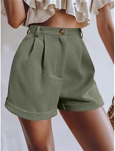  Damen Bermudashorts Waffel Jogginghose Chinos Urlaub Mode Streetwear Kurz Hohe Taille Einfach Bequem Weich Unelastisch Täglich Outdoor Straße Schwarz Khaki Armeegrün Aprikose Sommer Frühling Herbst
