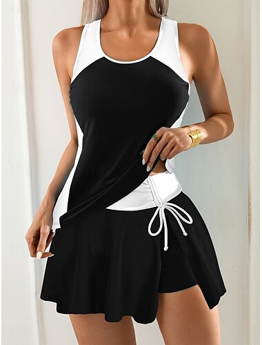  Női Fürdőruha Tankini 2 darab Szoknya Fürdőruha Zsinór Hasszorító Magas derék Vékony Nyitott hátú Szabadság Strandruházat Tömör szín U-alakú Ujjatlan Fürdőruhák