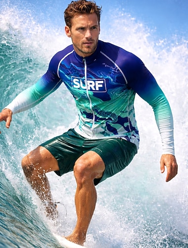  Miesten Vakio Normaali Ihottumissuoja Uimapaita Tekstikuvio Geometrinen Kaltevuus Sulkea jnk vetoketju UPF50+ UV suoja Nopea kuivuminen Pitkähihainen Uima-asut Rash guard -suojapaita Lainelautailu