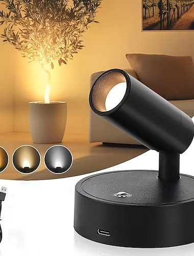  Projecteur LED sans fil tactile à intensité variable, applique murale LED rechargeable USB pour éclairage décoratif de couloir, chambre ou galerie.