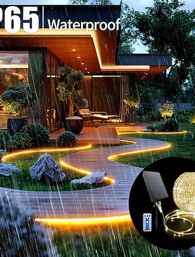  100 m lange Solar-Lichterkette für den Außenbereich, 1000 LEDs, wasserdicht (IP65), 31-V-Solarpanel &USB-wiederaufladbar, Fernbedienung mit 8 Funktionen, dekorative LED-Leuchten für Garten, Terrasse,