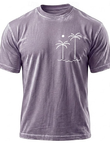  Herre Hawaii Kokospalme T skjorte Mineralvask-T-skjorte Kortermet T skjorte Syrevask Crew-hals Skjorte Ferie Vintage retro Avslappet Strand Reise Blå Lilla Grå Sommer Vår Klær M L XL 2XL 3XL