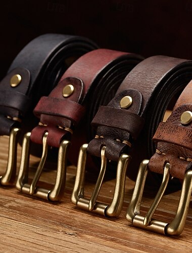  Pánské Pás Automatická spona Pravá kůže Měď Šik ven Moderní Na běžné nošení Pro volný čas Pevná barva Vínově rudá Černá Denní Obchod Formální Do pasu