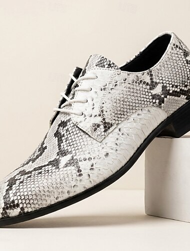  Chaussures Oxford pour homme, blanches et noires, à lacets, imprimé serpent, chaussures habillées élégantes et tendance, idéales pour les mariages, banquets, fêtes, bals de fin d'année, spectacles et soirées élégantes.