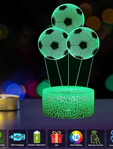  Luce notturna per bambini con illusione ottica a tema calcio, lampada da comodino con 16 colori dimmerabili, con telecomando &Smart Touch, idea regalo di compleanno e Natale per ragazzi, ragazze e