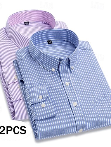  Herre Skjorte Dresskjorter Skjorte med knapp ned Oxford skjorte Stripet Daglig Virksomhet Blå+Rosa Rød + Gray Lyseblå + grå Lilla + Blå Langermet Aftæpning Alle årstider Klær