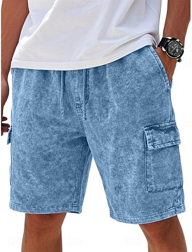  Homens Bermuda Cargo Calção Shorts casuais Shorts com lavagem ácida Com Cordão Cintura elástica Bolso multi Cor Única Conforto Respirável Comprimento do joelho Diário Streetwear Férias Moda Casual