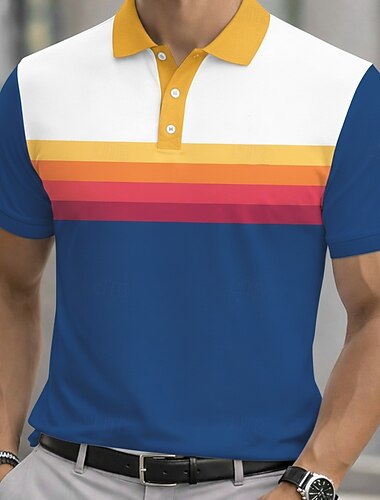  Férfi Csíkos Pólóingek Rövid ujjú Pólóingek Galléros ingek Üzleti alkalmi Sportruházat Gombok Tavaszi nyár Medence Fekete