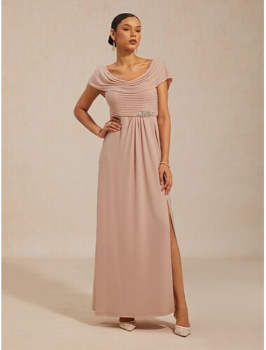  Dames Maxi-jurk A lijn jurk Elegant Avond Feest Bruiloft gast valmistuminen Normale pasvorm Effen Kleur Mouwloos Strakke ronde hals Blozen roze Zomer Lente Herfst