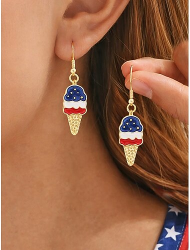  女性用愛国的な合金製イヤリングセット、アメリカ国旗をモチーフにしたマルチスタイルのフープイヤリング。アメリカ建国250周年、独立記念日、普段使いに最適です。