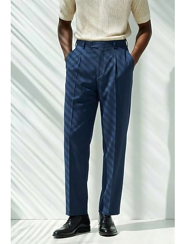  Pour des hommes Coton Lin Dress Pants works Pantalon décontracté Affaires Mariage Élégant Mode Occasionnel Noir Rouge Bordeaux Marine foncé Couleur Unie Coupe régulière Long Non Elastique