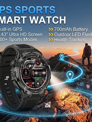  1,43" AMOLED-Smartwatch für Damen und Herren, Bluetooth-Anruffunktion, 700-mAh-Akku, wasserdicht bis 3 ATM, Fitnessuhr