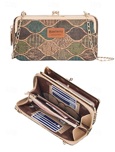  Damen-Handytasche mit Boho-Stil, bedruckt mit Holzmaserung aus Kunstleder, große Tasche mit mehreren Fächern und verstellbarem Riemen, ideal für Alltag, Reisen und Urlaub.