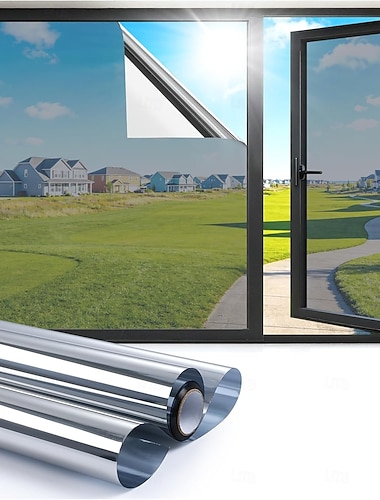  Einseitig durchsichtige Sichtschutzfolie für Fenster, Fensterfolie für Zuhause mit Zubehör, statisch haftend, abnehmbar, UV-beständige, reflektierende Spiegelfolie, die vor Sonneneinstrahlung und