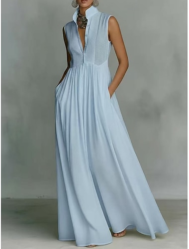  Damen Maxikleid Cocktailkleid Chiffonkleid Elegant Mode Modern Urlaub Party Wochenende Lässiger Schnitt Einfach Ärmellos Hoher Ausschnitt Blau Rosa Rote Orange Sommer Frühling