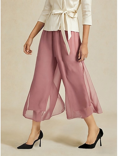  Dame Bred Bukseben Bukser med rett ben Elegant Kalv lengde Medium Midje Middels midje Elastisk midje Elastisk Avslappet Daglig Cocktailfest Dusty Rose Sommer Vår Høst