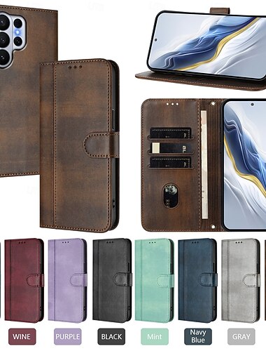  telefone Capinha Para Samsung Galaxy S26 S26 Ultra Plus Capa para Cartão Wallet Com Suporte Suporte para carregamento sem fio com pulseira Retro TPU Couro PU