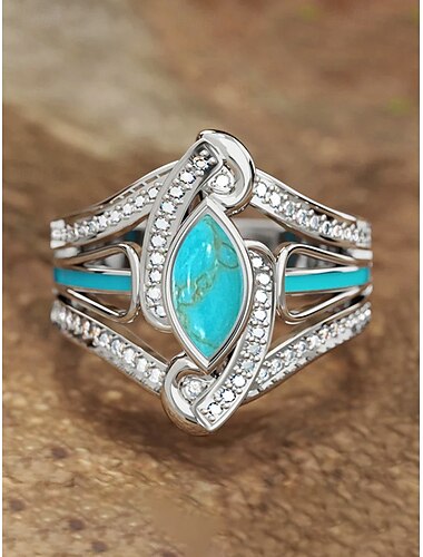  Damesring in bohemian stijl met turquoise accenten – gemaakt van legering, verkrijgbaar in verschillende maten, perfect voor casual gelegenheden en een stijlvolle strandvakantie.