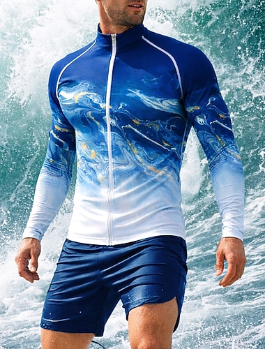  Miesten Vakio Normaali Ihottumissuoja Ihottumasuojat uimashortsit Uimapaita Kaltevuus Abstrakti Marmori Sulkea jnk vetoketju UPF50+ UV suoja Nopea kuivuminen Pitkähihainen Uima-asut Rash guard