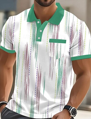  Férfi Geometriai Pólóingek Rövid ujjú Pólóingek Galléros ingek Alkalmi Szabadtéri Sportruházat Hétköznapi viselet 3D nyomtatás Gombok Tavaszi nyár Medence Világoszöld Barna