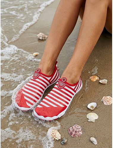  Chaussures aquatiques à rayures rouges pour femmes, séchage rapide – chaussures légères et respirantes avec semelle antidérapante, chaussures de plage minimalistes et flexibles pour la natation, le