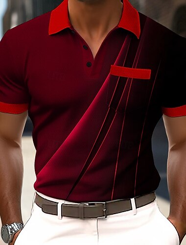  Voor heren Verloop Meetkundig Poloshirts Korte mouw Poloshirt Revers Zakelijk informeel Buiten Feestdagen Alledaagse kleding Zak 3D-afdrukken Zomer Lente blauw Rood Paars