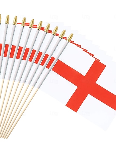  Confezione da 25 piccole bandiere inglesi portatili, mini bandiere inglesi su asta, 5x8 pollici, per partite di coppa del mondo di calcio, eventi sportivi, decorazioni per feste, tifosi che tifano