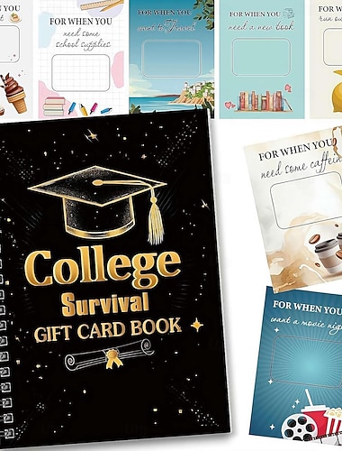  Geschenkkartenheft fürs Studentenleben, 7 x 5 Zoll großes Geschenkkartenheft für Abschlussgeschenke 2026, Organizer für Überlebensbroschüren, Bargeldhalter für Abschiedspakete