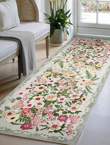  Läuferteppich aus floralem Kunstkaschmir, rutschfest, für Wohnzimmer, Balkon, strapazierfähig und leicht zu reinigen, auch als Bettvorleger geeignet.