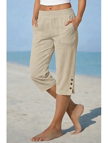  Dámské Bavlněné plátěné šortky Capri kalhoty Kalhoty chinos Kraťasy prázdniny Základní Na běžné nošení Capris Středně vysoký pas Bez vzoru Kapsy Elastický pas Pohodlné Prodyšné Neelastické Denn