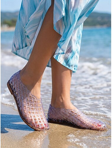  Dámské elegantní černé želé balerínky - prodyšné duté mřížkované vodní boty s měkkou podrážkou na dovolenou na pláži a procházky u moře &letní ležérní outfity