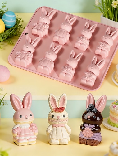  Silikonformen in Form eines Osterhasen, 3D-Schokoladenhasenform, Osterhasenform, geeignet für die Zubereitung von Osterleckereien, Backwaren, Kuchen und Gelees, ideal für die Osterparty