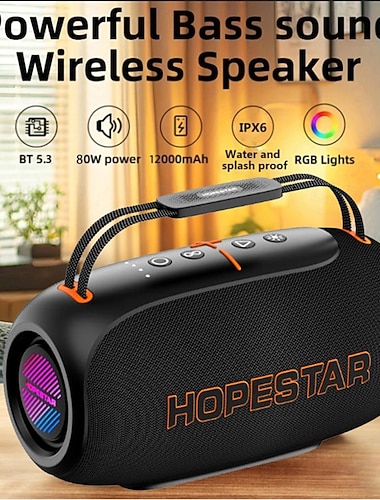  80w Bluetooth-høyttaler, trådløs bærbar høyttaler bt 5.3 med dyp bass &RGB-lys, IPX6 vanntett, 12000 mAh for hjemmefest under fotball-VM i 2026, oppslukende lydopplevelse på stadion