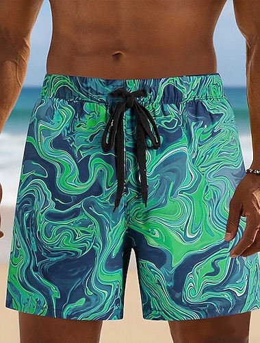  Herre Geometrisk Marmor Abstrakt flytende kunst Badeshorts Surfeshorts Medium Midje Fashion Casual Strandferie Sidelommer Mesh fôr Elastisk snøring i midjen Designer Klær