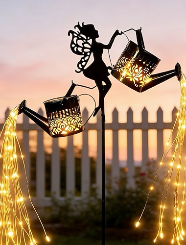  Solarbetriebene LED-Gartenleuchte mit Wasserfallfunktion, Doppelhaken, wasserdicht, für Terrasse, Garten, Hof, Rasen, Weg, Veranda oder Terrasse.