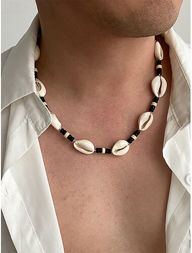  Herenketting in boho-stijl met houten kralen en schelpen, ideaal voor strandvakanties en dagelijks gebruik, een lichtgewicht en verstelbaar accessoire voor op reis en bij zomeroutfits.