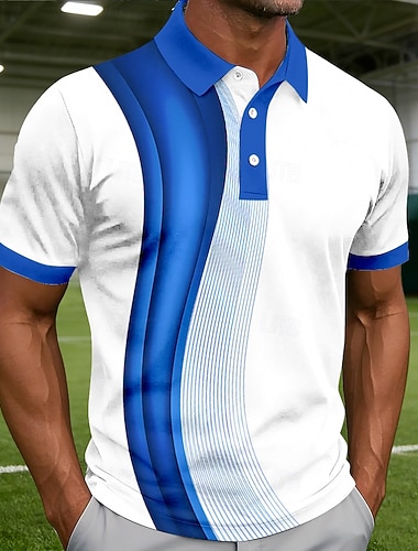  Herren Geometrisch Linie Poloshirts Kurzarm Polo-Shirts Hemden mit Kragen Lässig Athleisure Knöpfe Sommer Frühling Blau Rote Purpur